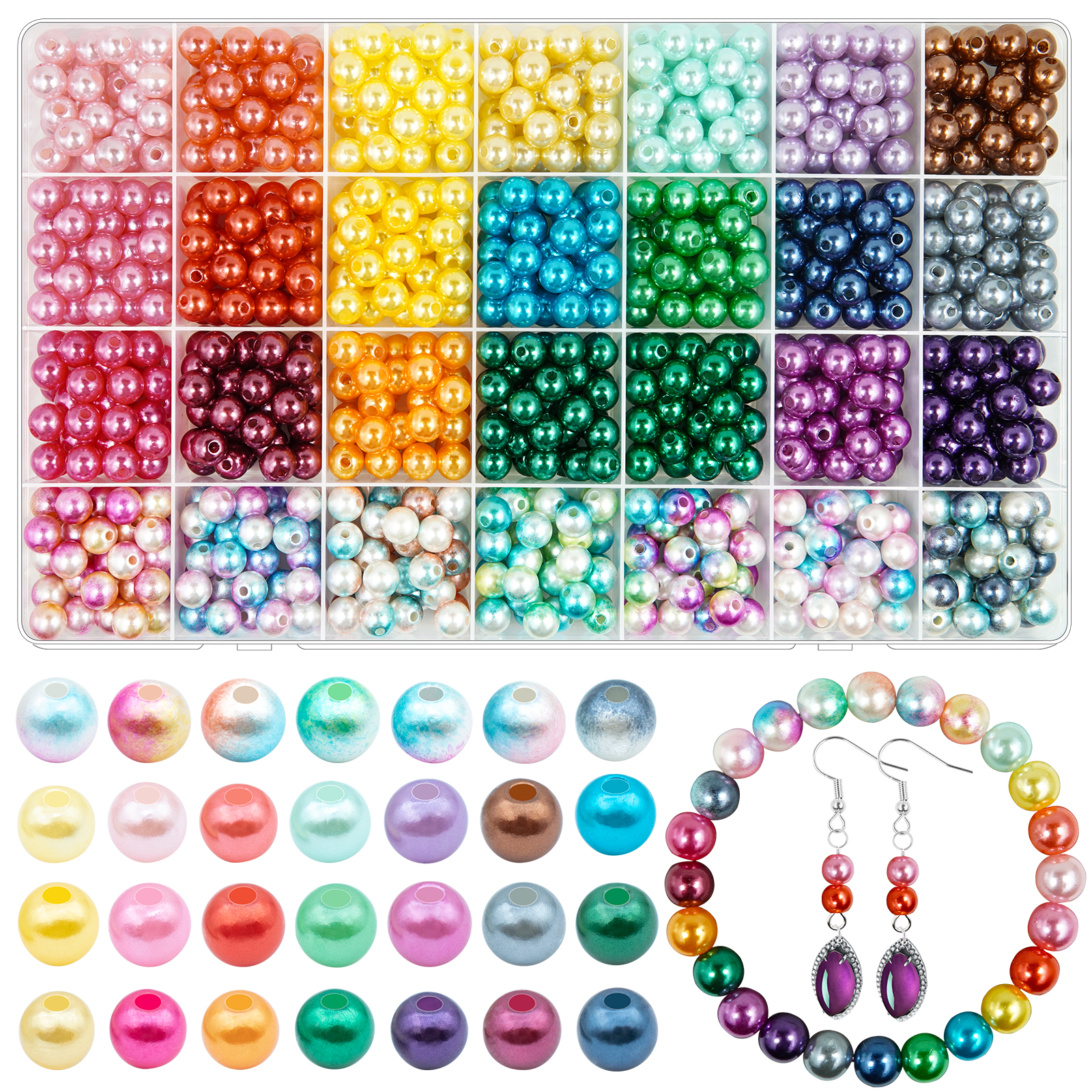  JHYlilia 1800Pcs 6mm Pearl Beads for Crafts, 24 Colors