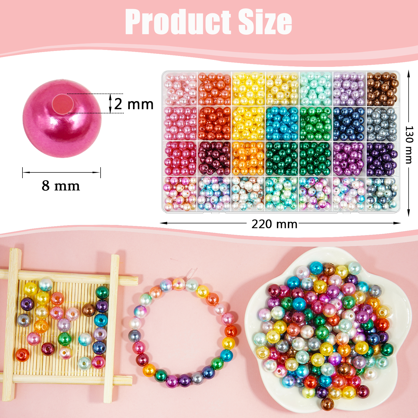 900 Pcs 8MM Pearl Beads for Jewelry Making, 28 Colors ABS Round